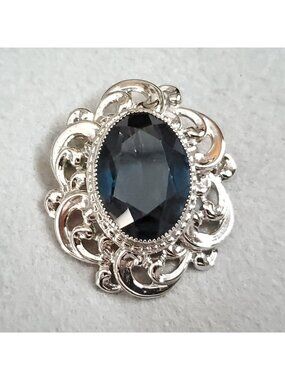 Danecraft Sterling Silver Brooch Blue Rhinestone 1.75"